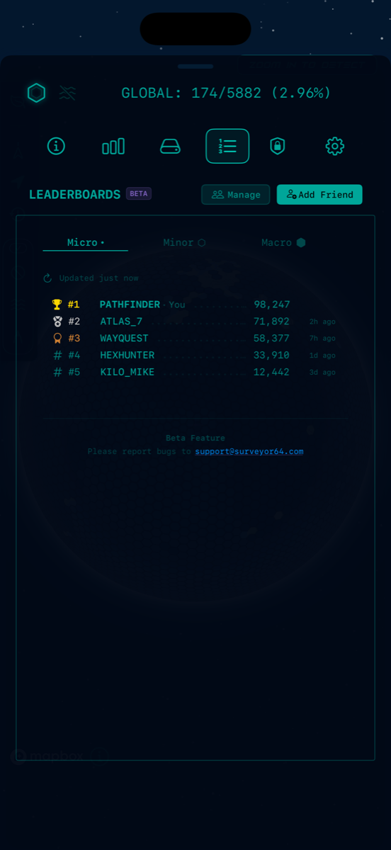 the friend leaderboard: a ranked list of friends by tiles unlocked